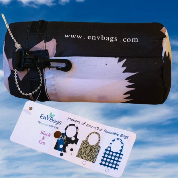 Eco - Chic Reusable Shoulder Tote Grocery Bag + Pouch by EnV Bags Black NEW - Picture 5 of 7